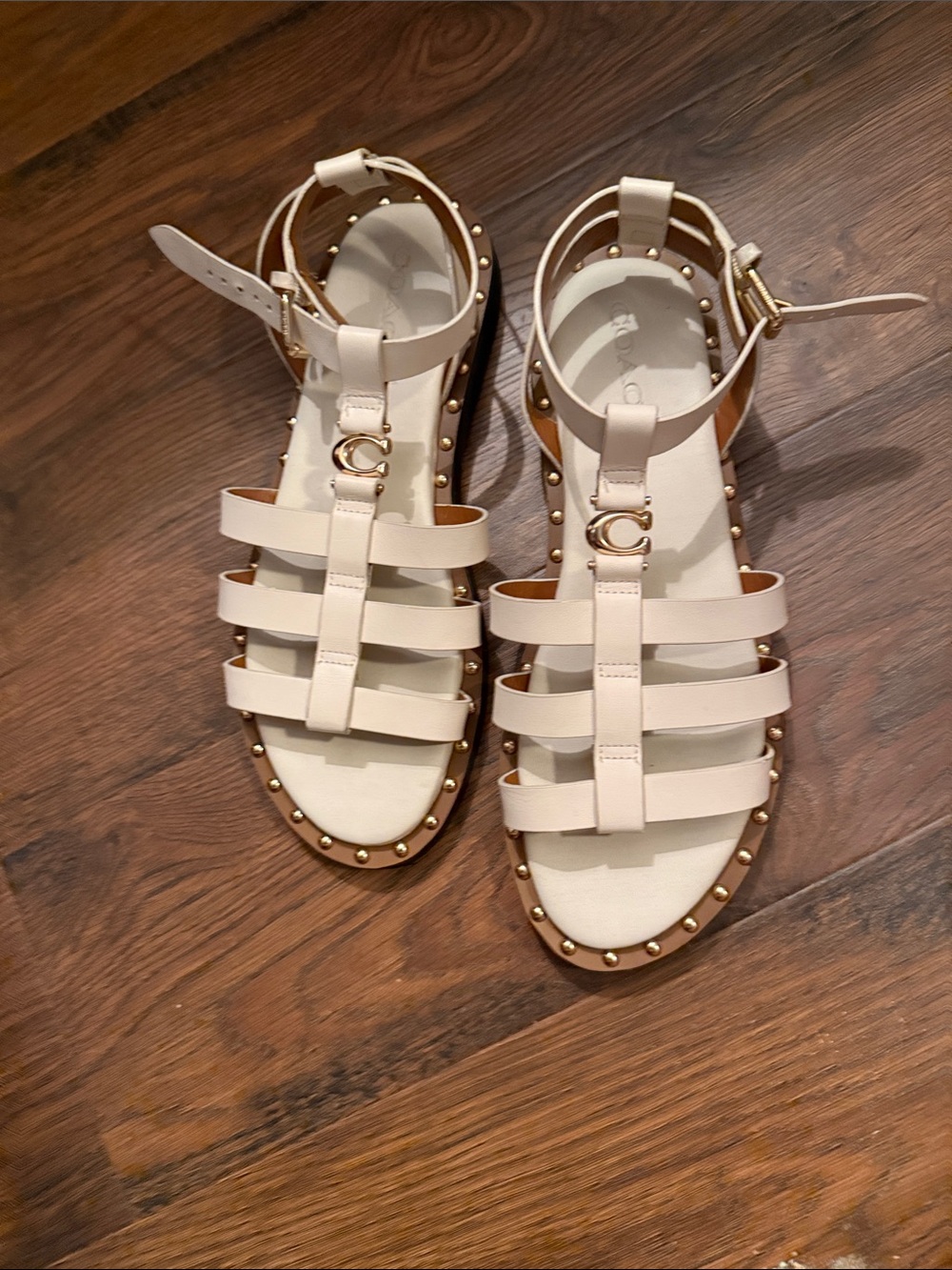 Coach Cream Leather Studded Gladiator Sandals